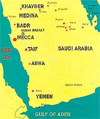 Map of areas in Muhammad's path of conquest